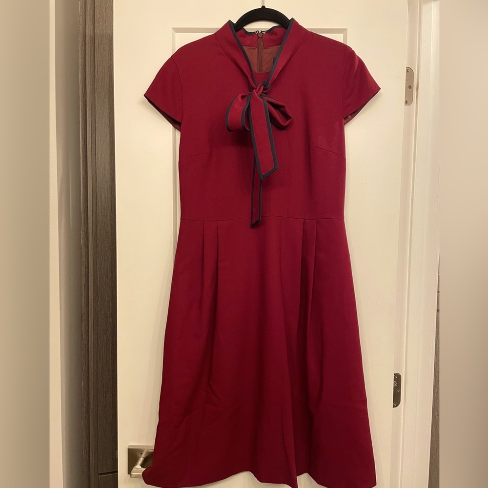 J.Crew Size 10 A-line Dress. Burgundy with Navy Accents. Gorgeous.